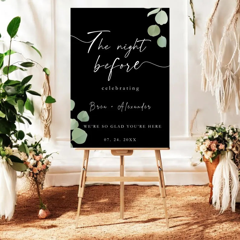 Rehearsal Dinner Sign On Foam Core, Wedding Rehearsal Dinner Signs Speedy Orders, Rehearsal Dinner Sign Eucalyptus, Sign The Night Before